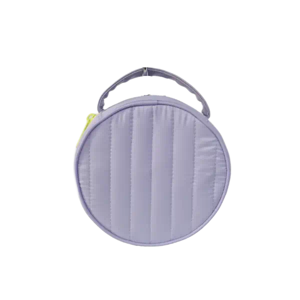 圓形絎縫間棉再生聚酯纖維春亞紡帶手把化妝包化妝盒